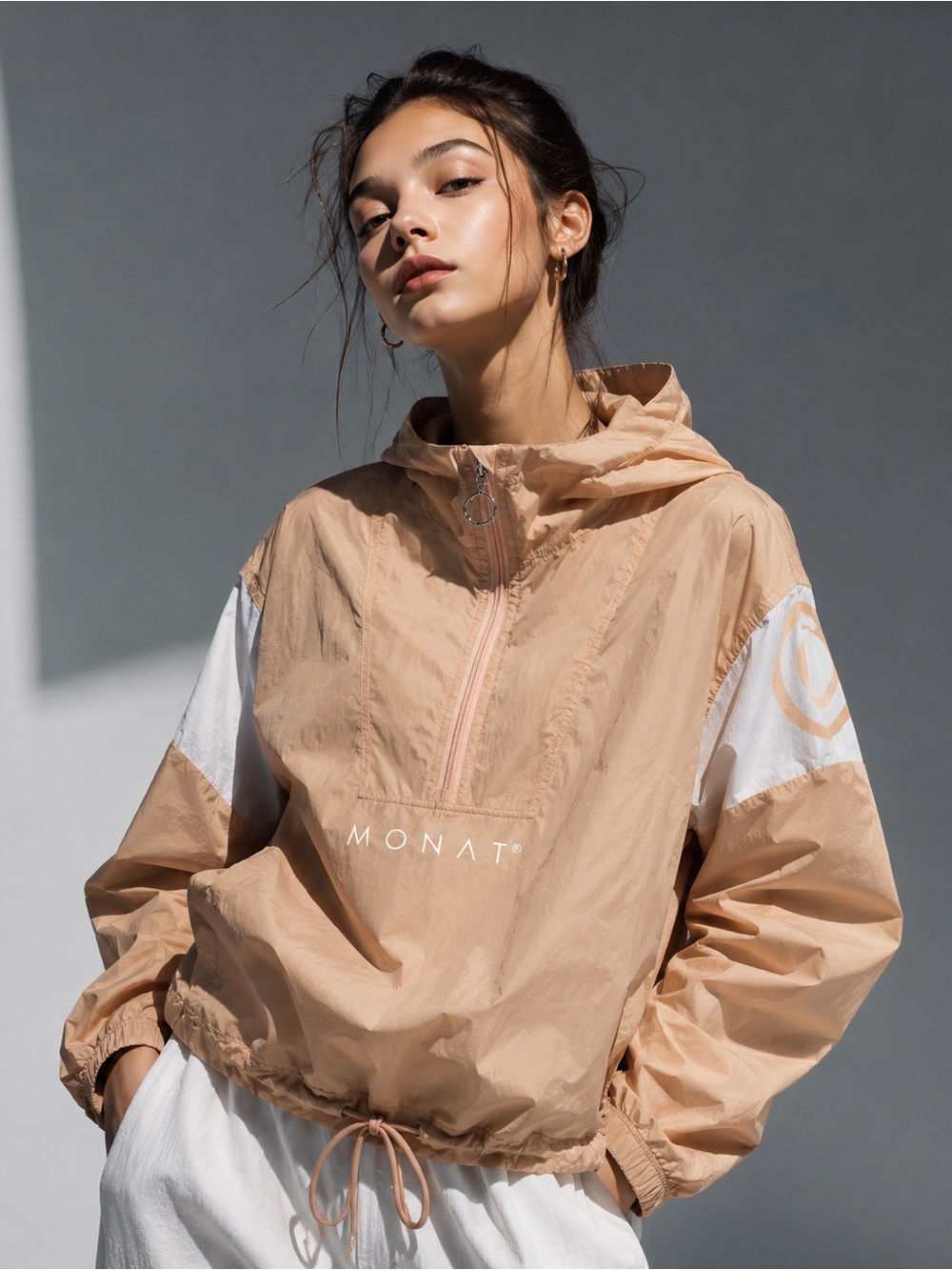 MONAT Blush Pink Lightweight Windbreaker Jacket | Sporty Chic Half-Zip Pullover